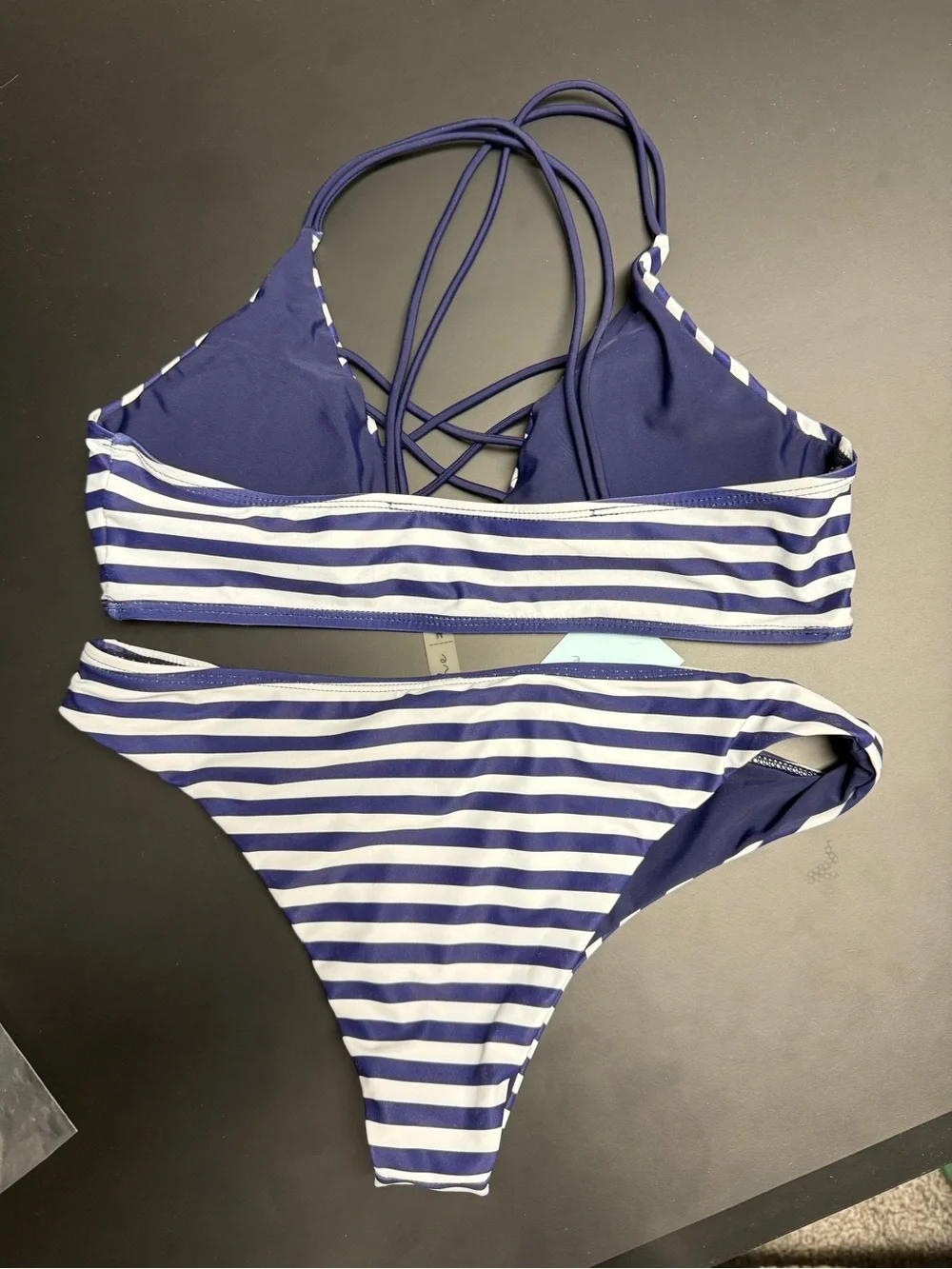 Cupshe Blue & White Striped Crisscross Halter Bikini